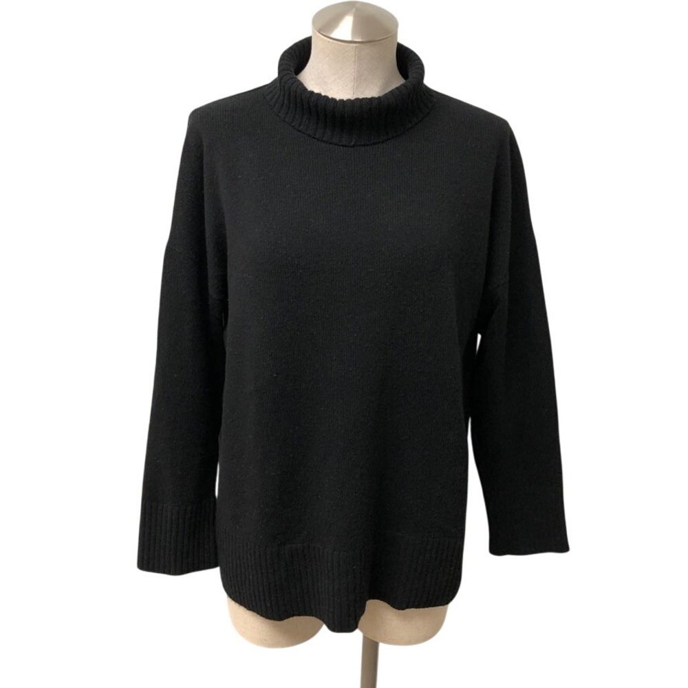 Lafayette 148 Sweater Womens S Black Cashmere Turtleneck Mock Neck Ribbed Trim